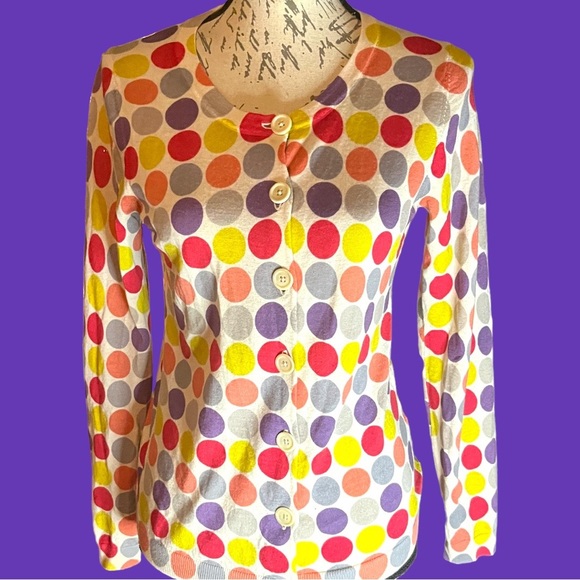 Boden Women's Colorful Polka Dot 100% Wool Cardigan Sweater US6 - Picture 4 of 8